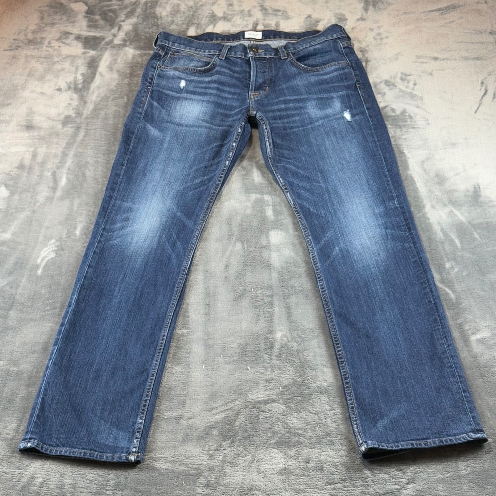 Hudson Straight Leg Jeans Blue Medium Wash Distressed Made in USA Size 34
